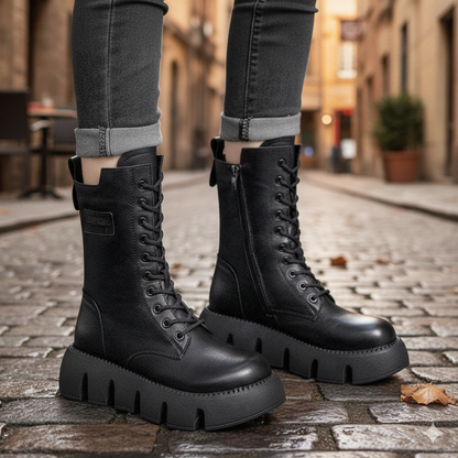 Damskie botki z grubą podeszwą i bocznym zamkiem samochodowym