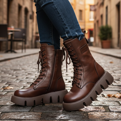 Damskie botki z grubą podeszwą i bocznym zamkiem samochodowym