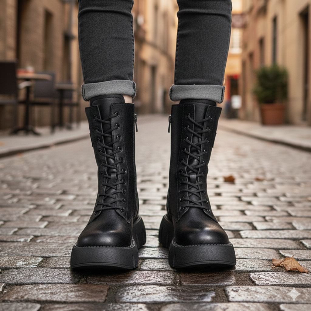 Damskie botki z grubą podeszwą i bocznym zamkiem samochodowym