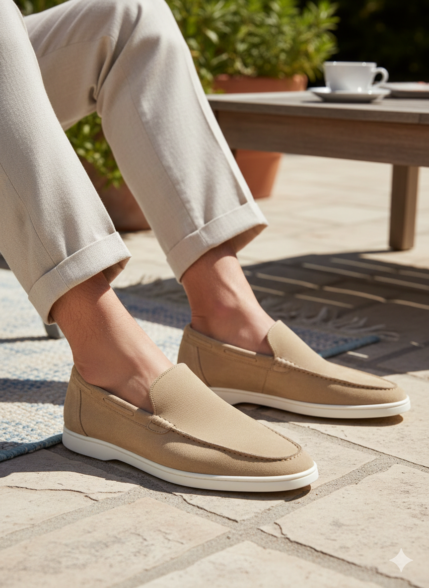 Ciemnobeżowe Zamszowe Yacht Loafers