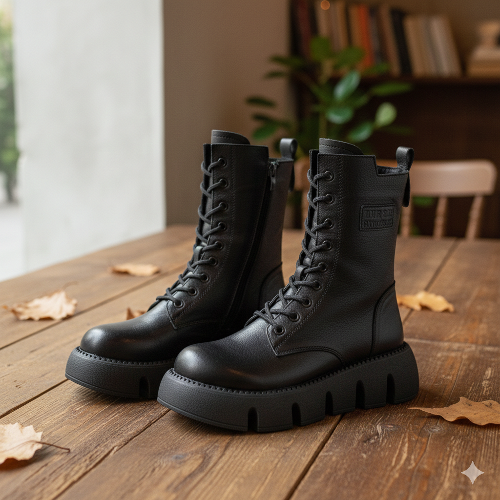 Damskie botki z grubą podeszwą i bocznym zamkiem samochodowym