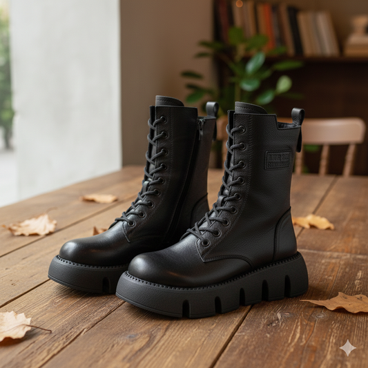 Damskie botki z grubą podeszwą i bocznym zamkiem samochodowym