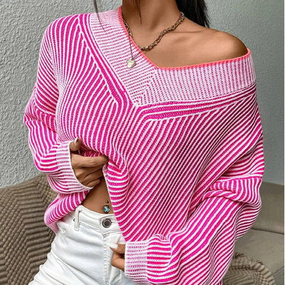 Lina – sweter w paski z dekoltem w serek