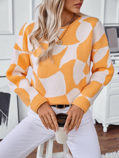Solveig – Sweter z geometrycznym wzorem w kontrastowym kolorze