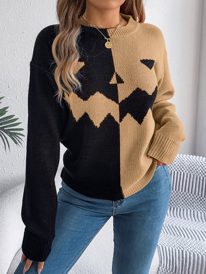 Arvid – Kontrastowy sweter typu pullover na Halloween dla kobiet