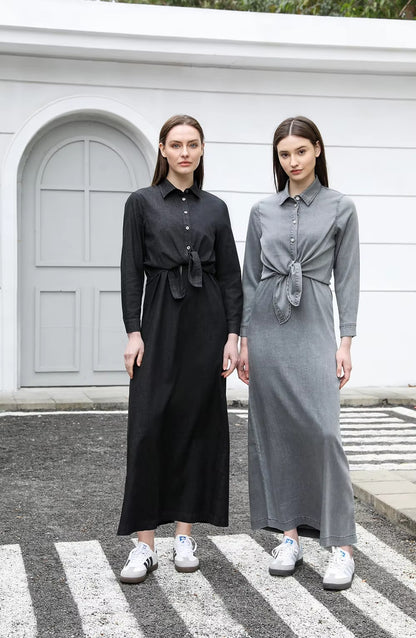 Mia - Lekka bluzka z denimu z kopertowym dekoltem i sukienka typu slip dress
