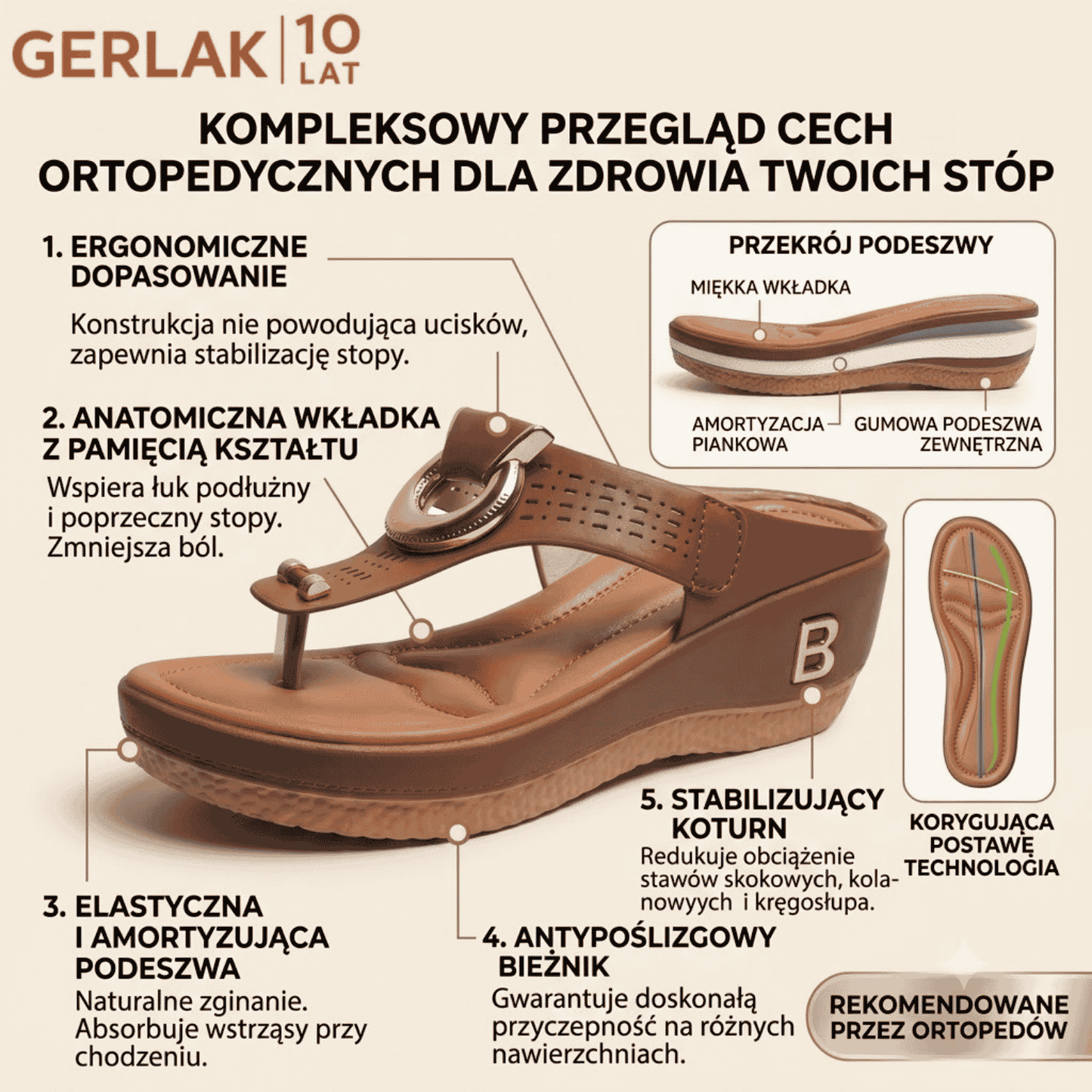 Sandały ortopedyczne damskie na koturnie | Szeroki przód, miękka wkładka, lekkie