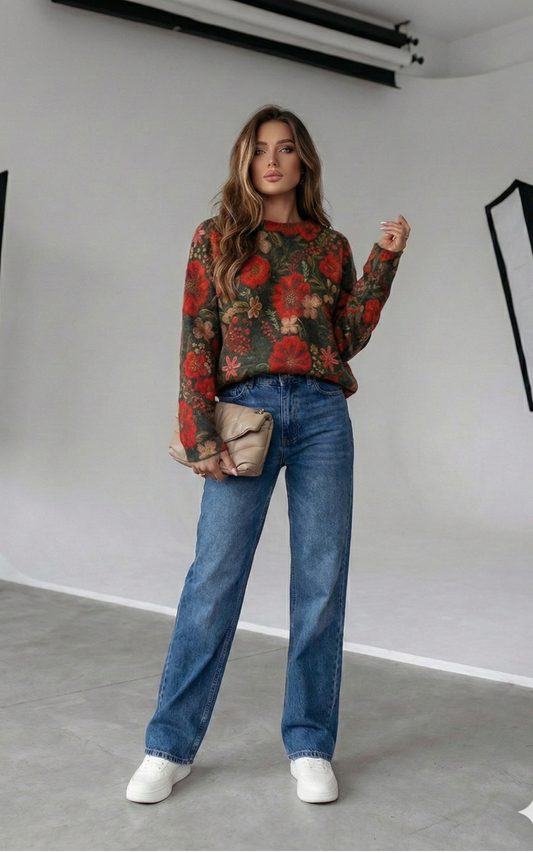 Jette – Kolorowy kwiatowy sweter damski