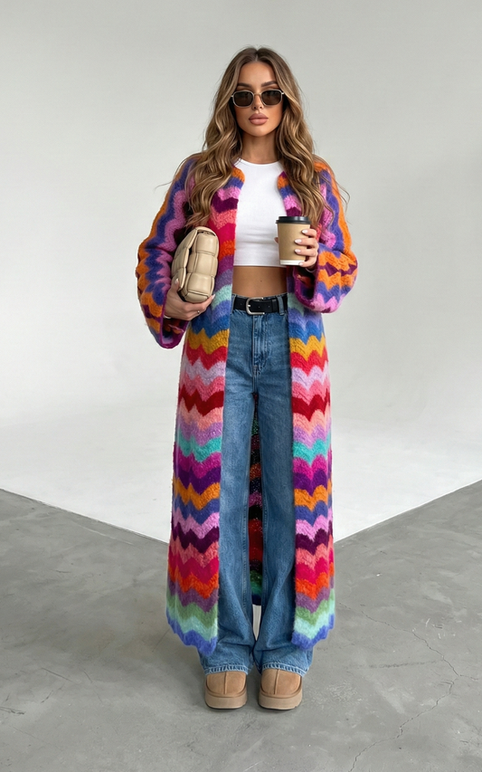 Maelle – Wielokolorowy Maxi Cardigan (Edycja Limitowana)