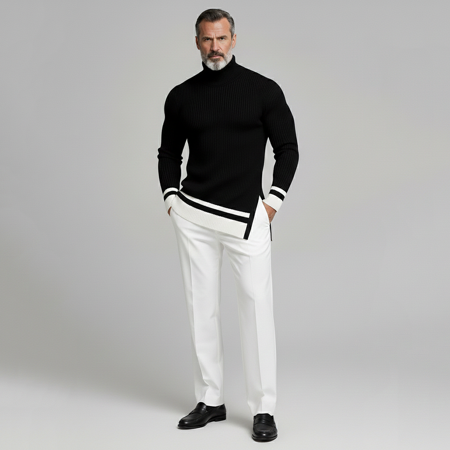 Męski czarny sweter z wysokim kołnierzem slim fit