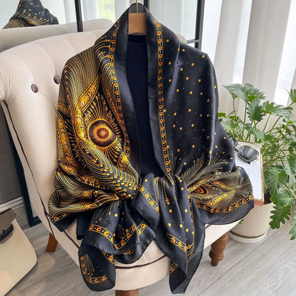 Celine - Luksusowy szalik z satyny jedwabnej Peacock Design