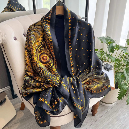 Celine - Luksusowy szalik z satyny jedwabnej Peacock Design
