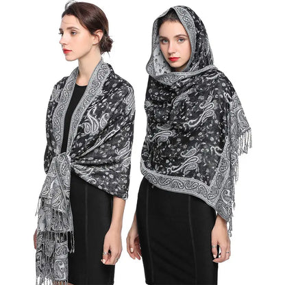Luna-2025 Haftowany szal z kaszmiru Pashmina – ciepły, stylowy i elegancki