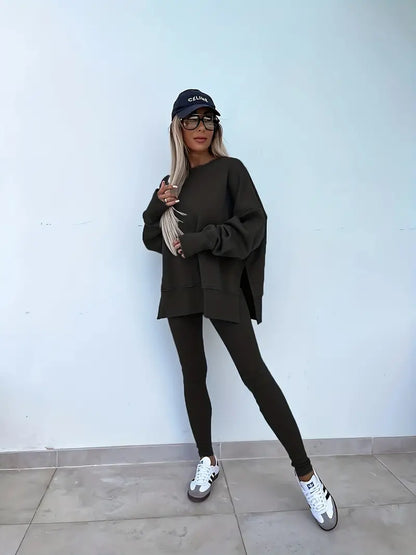 Niezabudka - Damski swobodny zestaw bluza i legginsy 