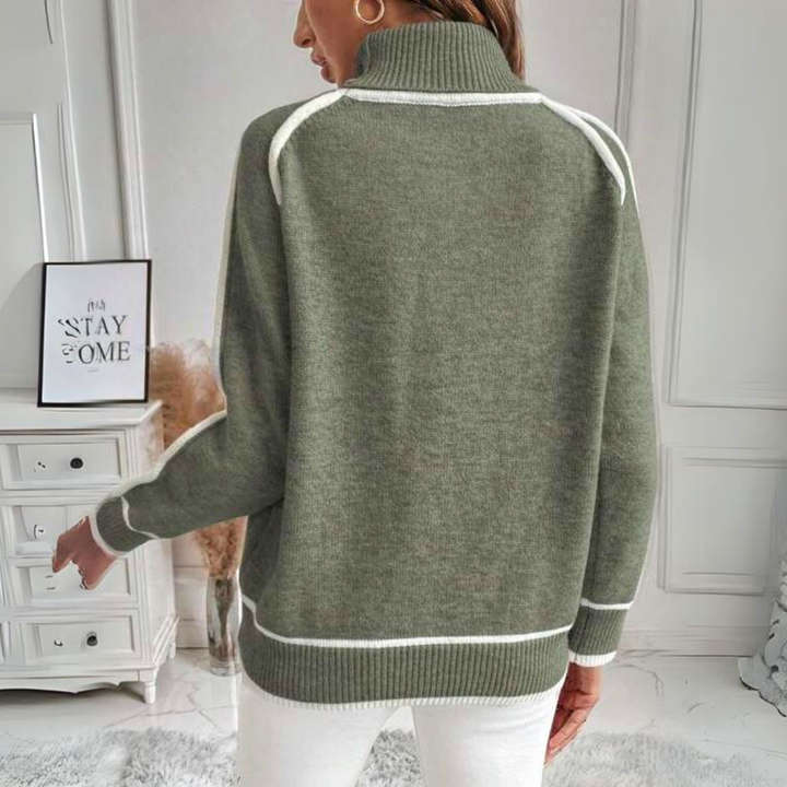 EVELYN - LUXE SWETER Z DZIANINY W KOLORZE OLIWKOWYM 
