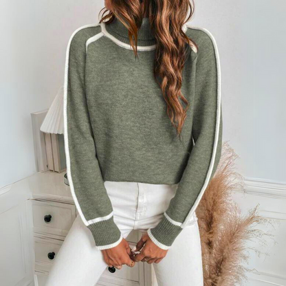 EVELYN - LUXE SWETER Z DZIANINY W KOLORZE OLIWKOWYM 