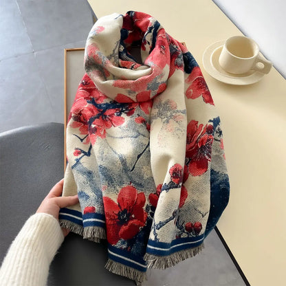 Jeanne - Szalik Vintage Peach Blossom | Elegancki i ciepły jesienno-zimowy szal