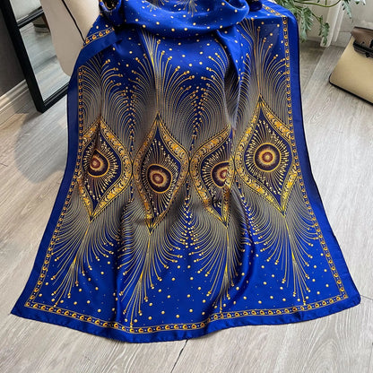 Celine - Luksusowy szalik z satyny jedwabnej Peacock Design